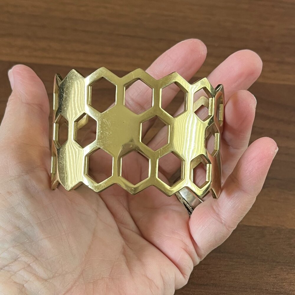 GIFT BAG INCLUDED Rustic Cuff Wide Geometric Goldtone Stainless Cuff Bracelet